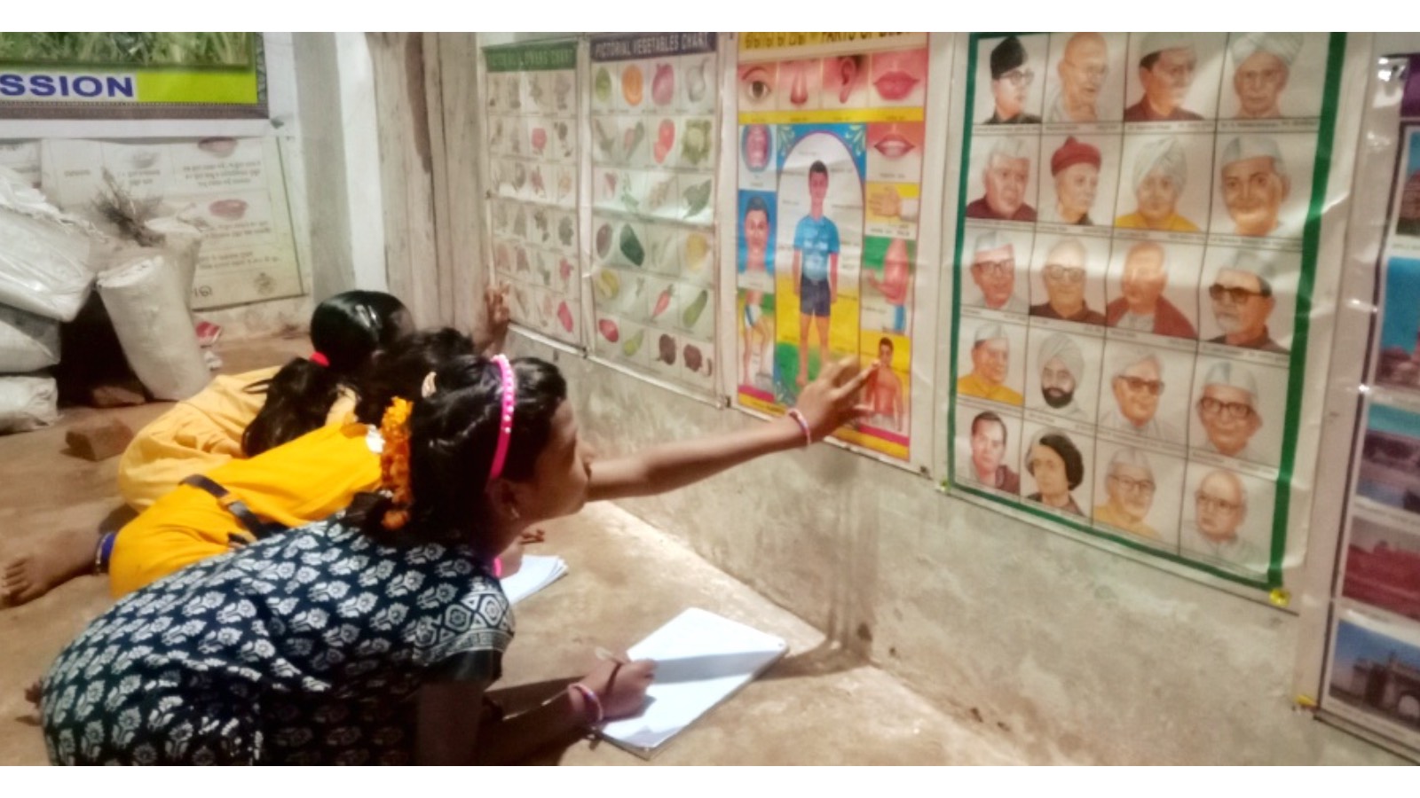 Wallcharts provide ready learning material for children in Dasmantpur