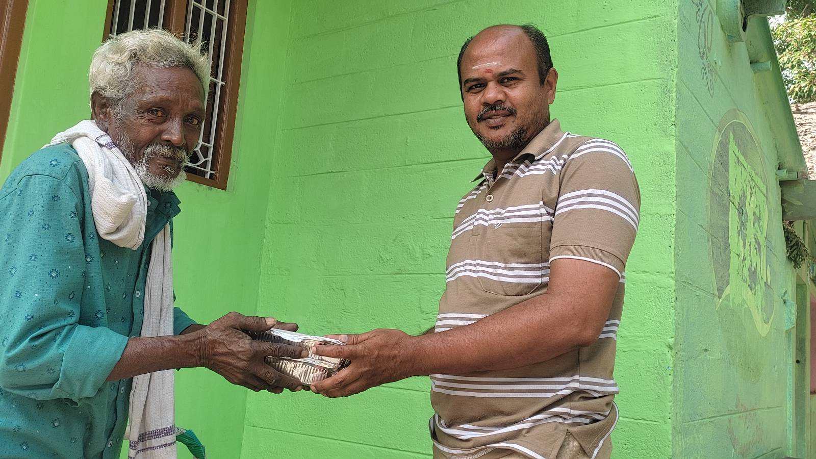 Providing Nutritious Lunch to Disabled Elder - He is a Mud House Constructor at youngster